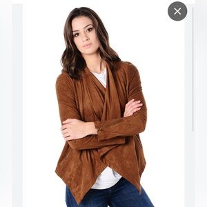Cupcake and cashmere Brown Faux Suede Draped Jacket XS bin2